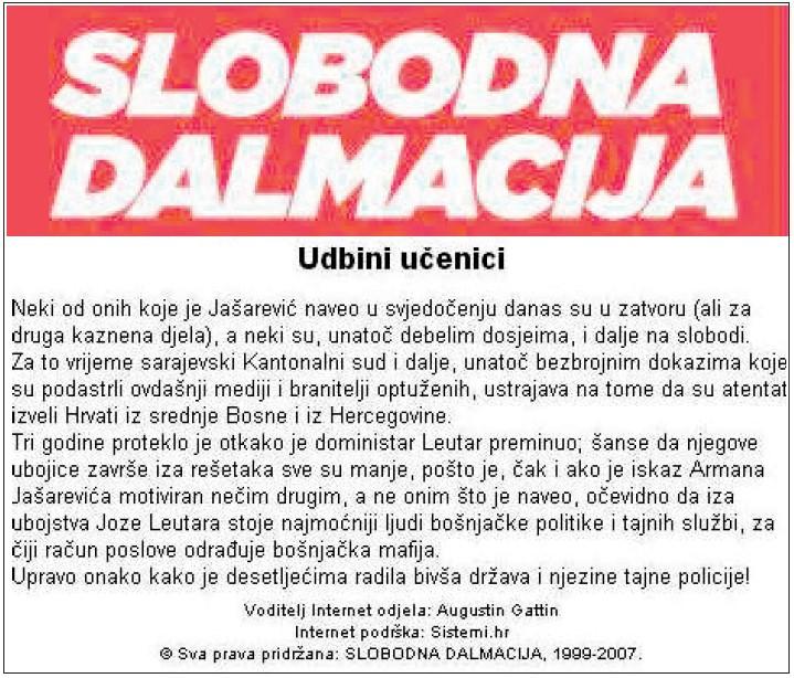 Faksimil teksta koji je 29. marta 2002. godine objavila „Slobodna Dalmacija - Avaz