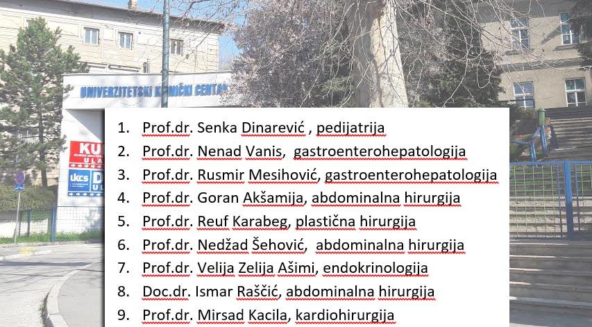 Spisak ljekara koji su napustili Klinički centar Univerziteta u Sarajevu
