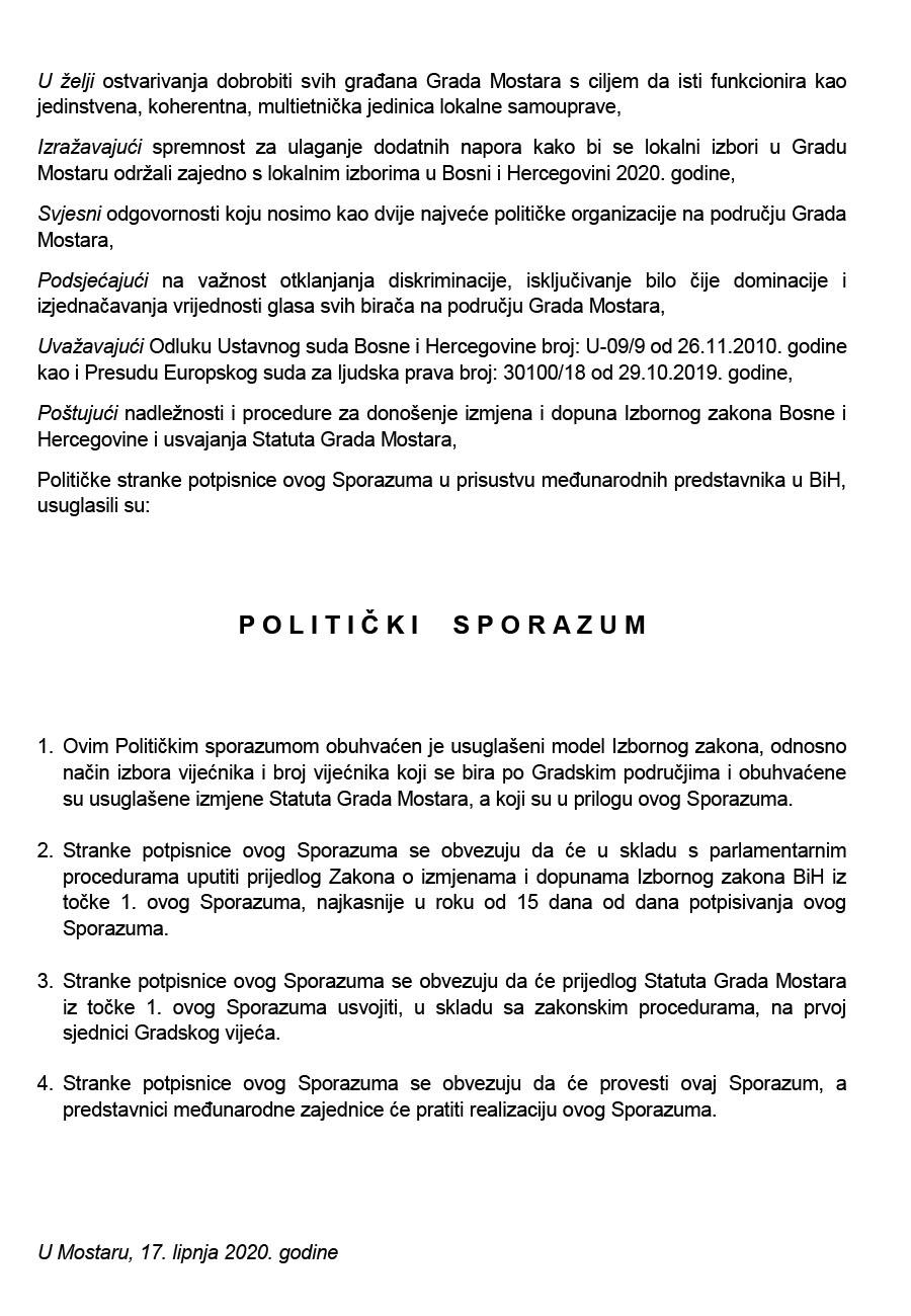 Politički sporazum za Grad Mostar - Avaz