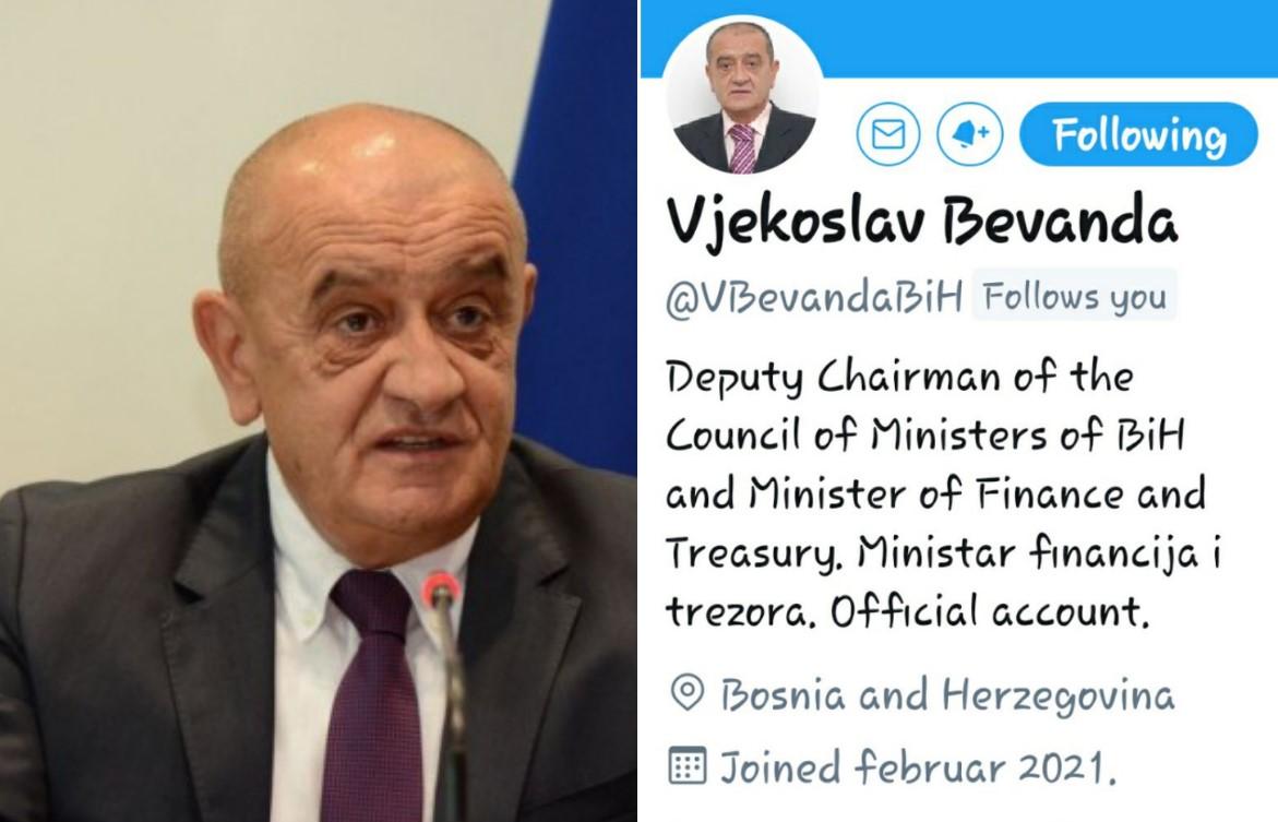 Prijavljen lažni Twitter nalog državnog ministra finansija Bevande