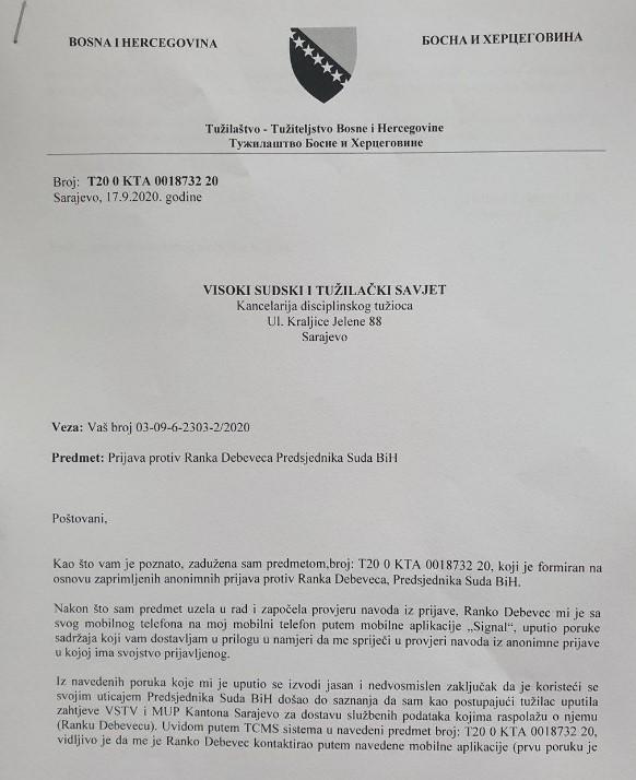 Faksimil prijave tužiteljice Vedrane Mijović protiv Ranka Debevca - Avaz