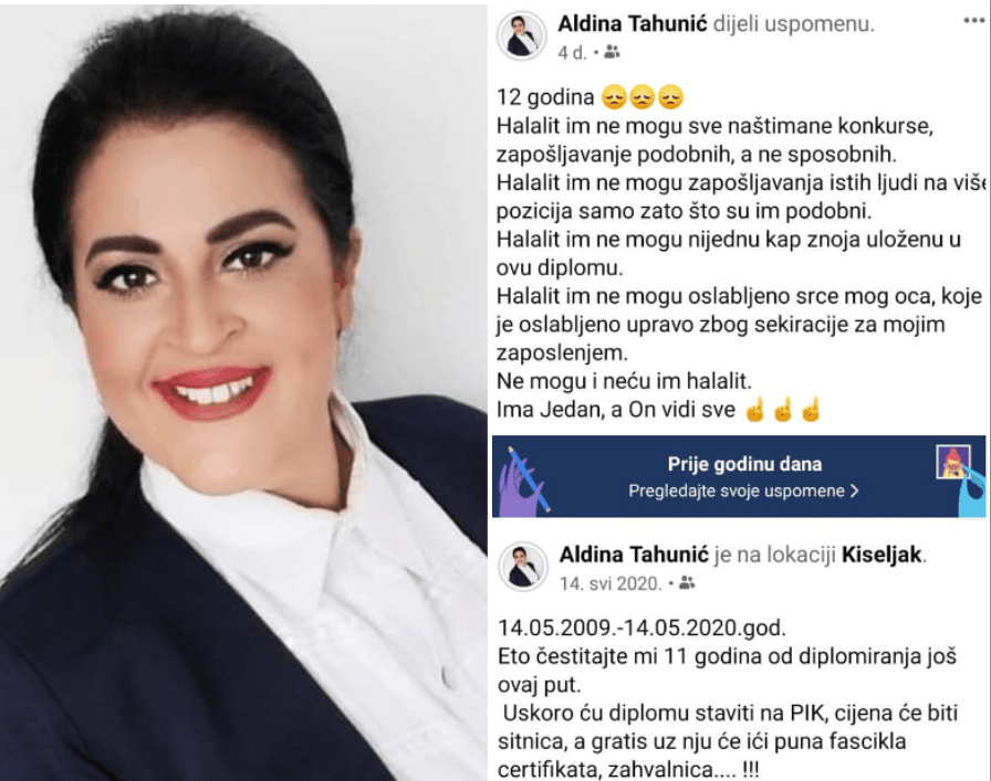 Aldina Tahunić objavila na Facebooku da prodaje diplomu - Avaz