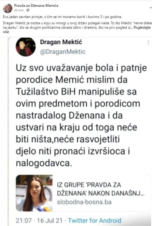 Faksimil odgovora porodice Memić - Avaz