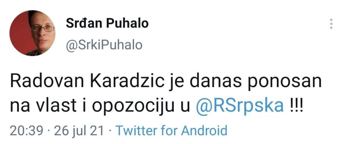 Tweet Srđana Puhala - Avaz