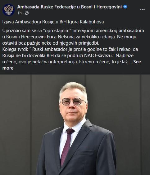 Objava na stranici ambasade Ruske Federacije - Avaz