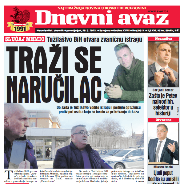 Naslovnica "Dnevnog avaza" iz 28. marta ove godine - Avaz