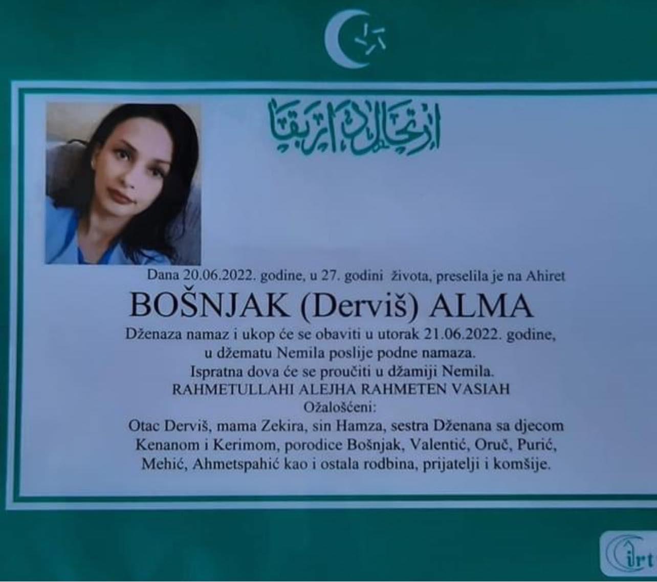 Preminula medicinska sestra Alma Bošnjak - Avaz
