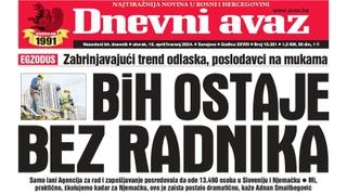 U današnjem "Dnevnom avazu" čitajte: BiH ostaje bez radnika